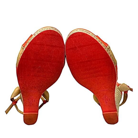 Cole Haan Nike Air Women’s Orange Tan Leather Wedge Sandals Size 8.5 Medium - Picture 4 of 7